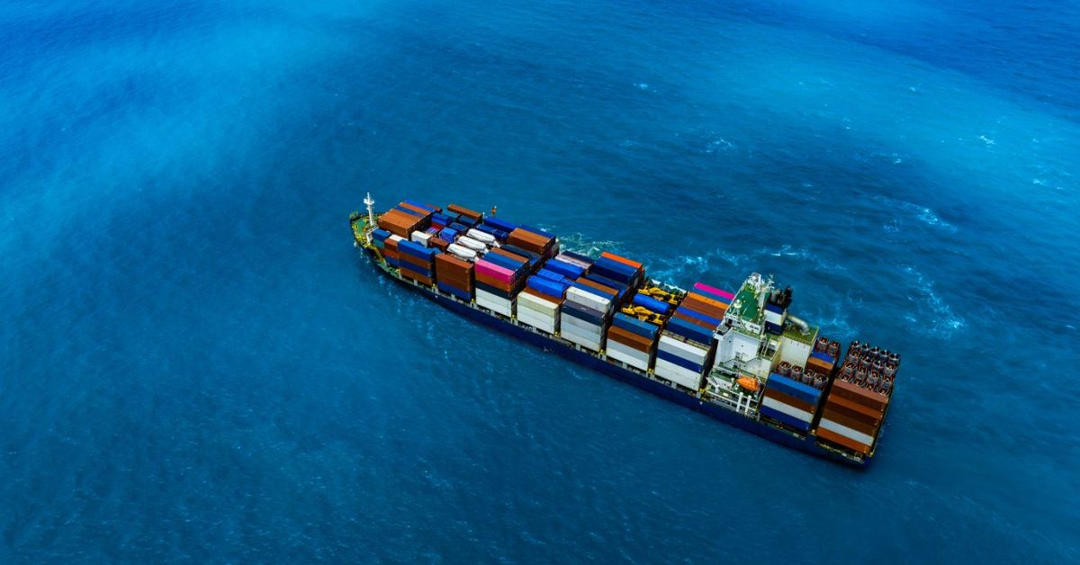 Aerial view of the freight shipping transport system cargo ship container. international transportation Export-import business, logistics, transportation industry concepts