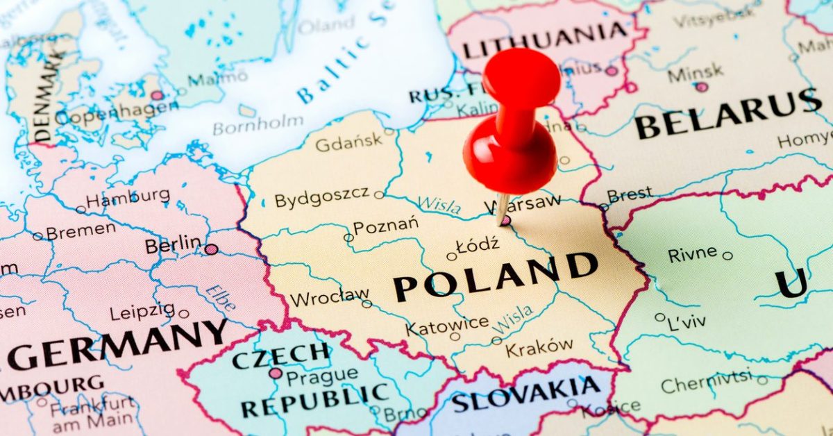 Poland pinned in the map of Europe.